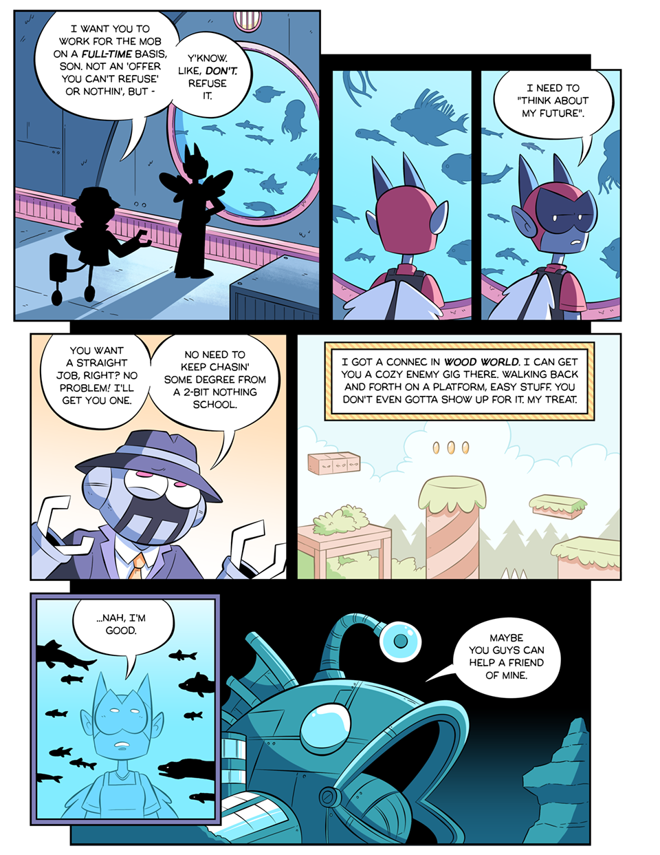 really hope it's clear that they are speaking inside the giant metal fish and that a random giant metal fish isn't interjecting with its own suggestion in the last panel there